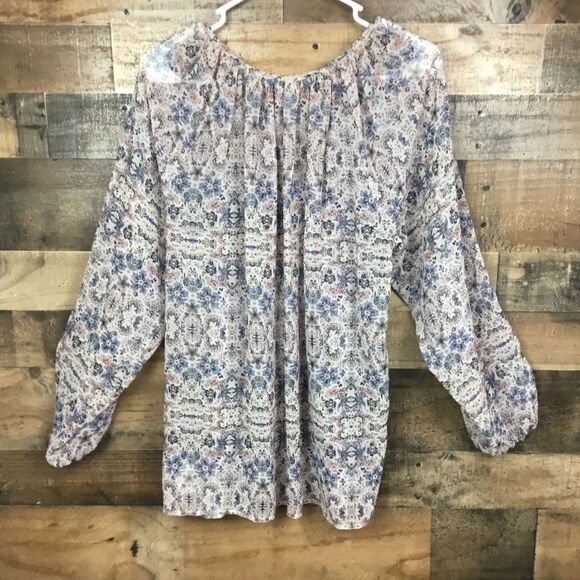 CAbi Blouse Sienna Floral Chiffon Boho Blue Pink Tan Floral Print Oversize Small - Picture 4 of 8